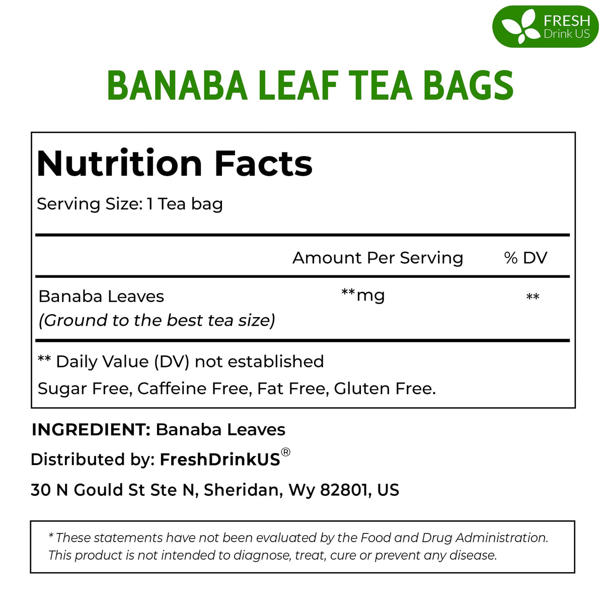 FreshDrinkUS Banaba tea bag uses biodegradable corn fiber bag.
