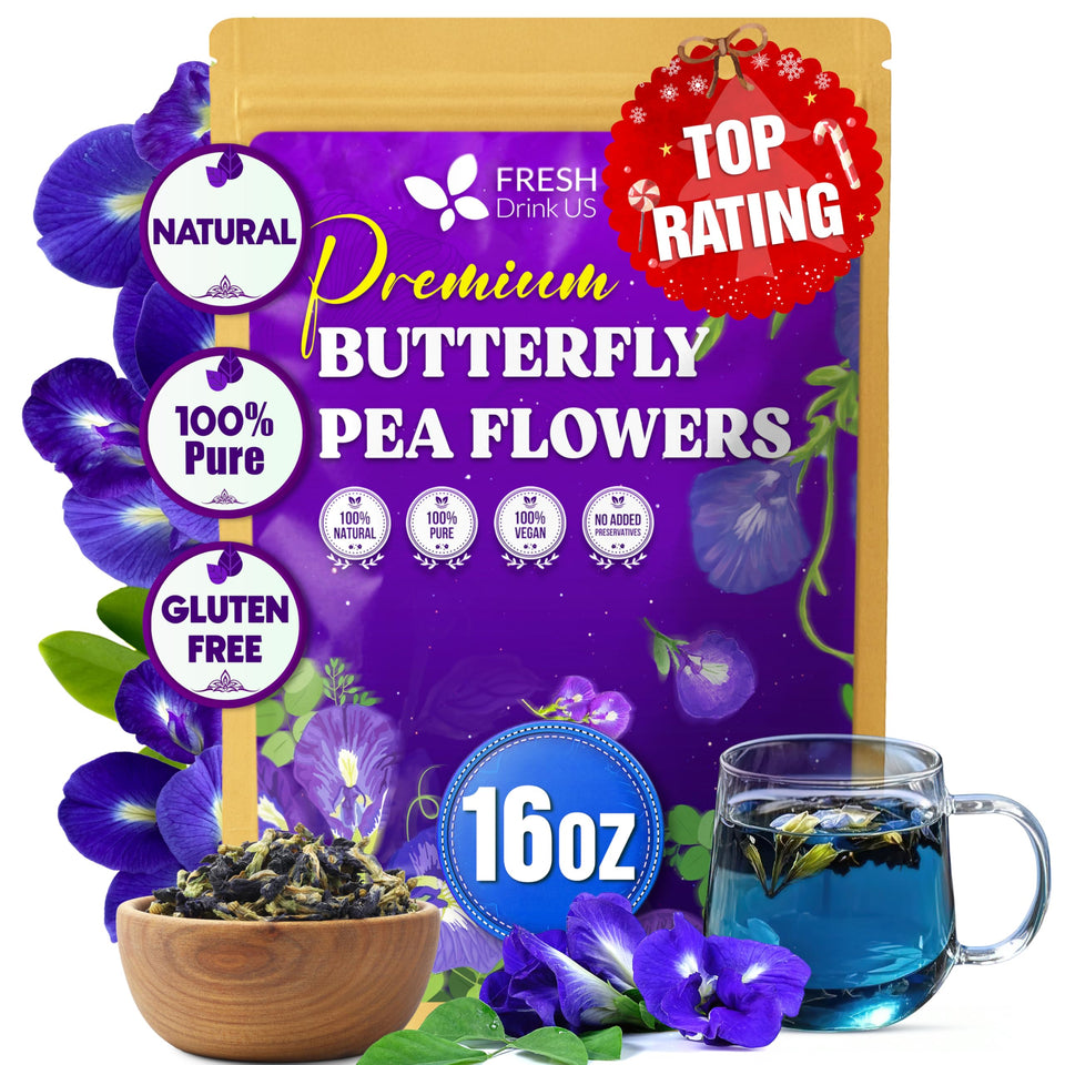 FreshDrinkUS blue butterfly pea flowers dried bundle for caffeine-free tea