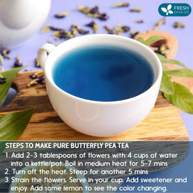 FreshDrinkUS blue butterfly pea tea packaging with safety seal