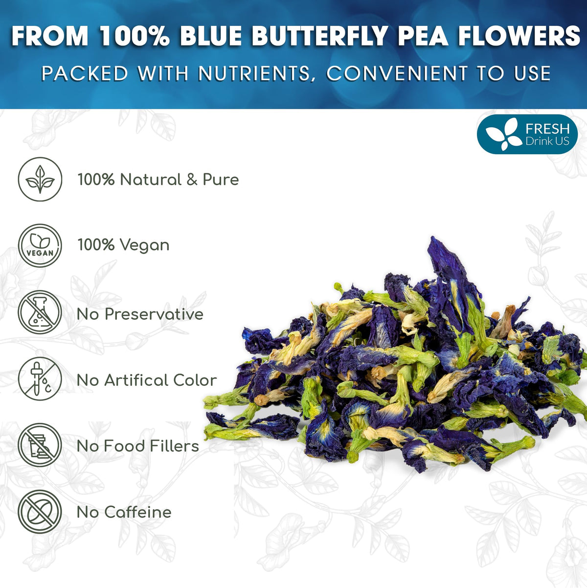 FreshDrinkUS blue butterfly pea flowers in resealable bag preserving freshness