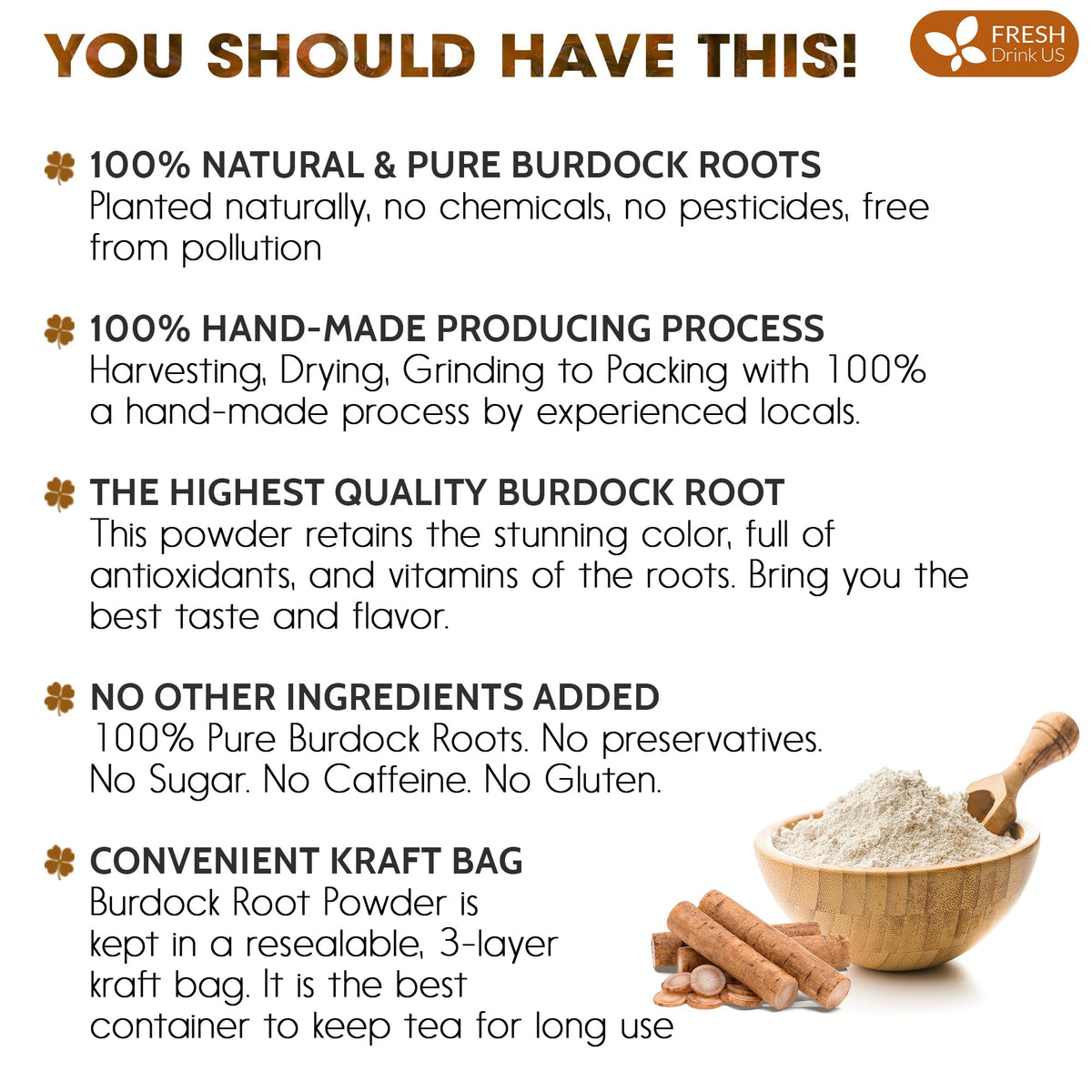 A scoop of FreshDrinkUS burdock powder ready to blend into smoothies and recipes