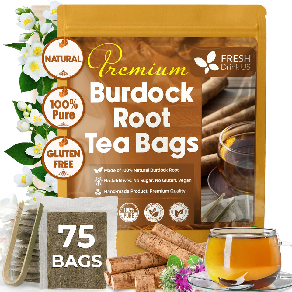 FreshDrinkUS burdock root tea bags for a pure, caffeine-free brew