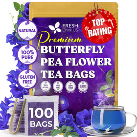 FreshDrinkUS butterfly pea tea bag blue highlights natural color and caffeine-free experience.