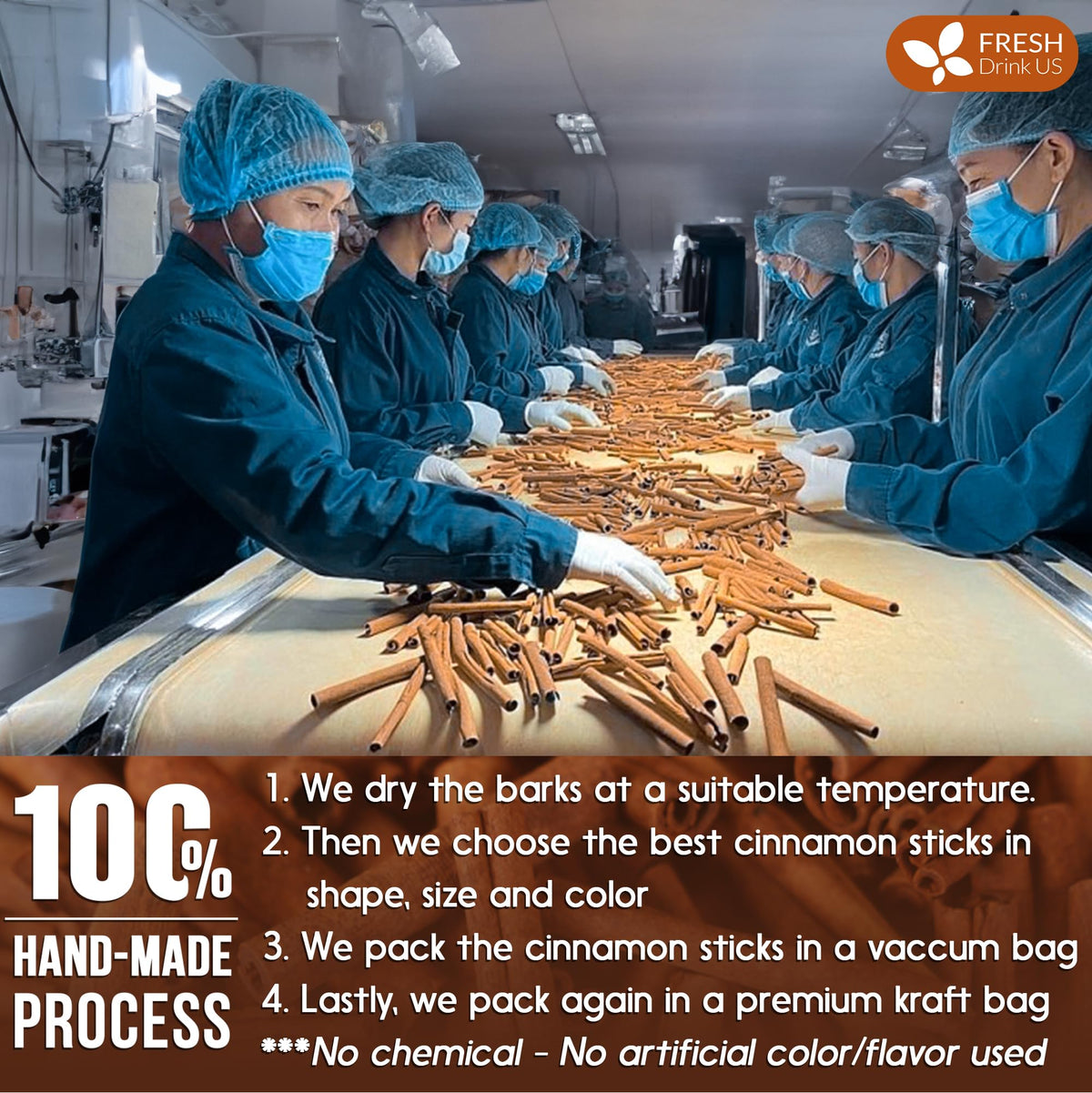 FreshDrinkUS vacuum packed cinnamon sticks maintain freshness and aroma.