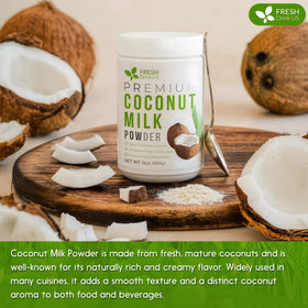FreshDrinkUS coconut milk powder dissolving in warm liquid for creamy drink.