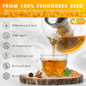 FreshDrinkUS cup of fenugreek tea steaming, ideal for calming breaks.
