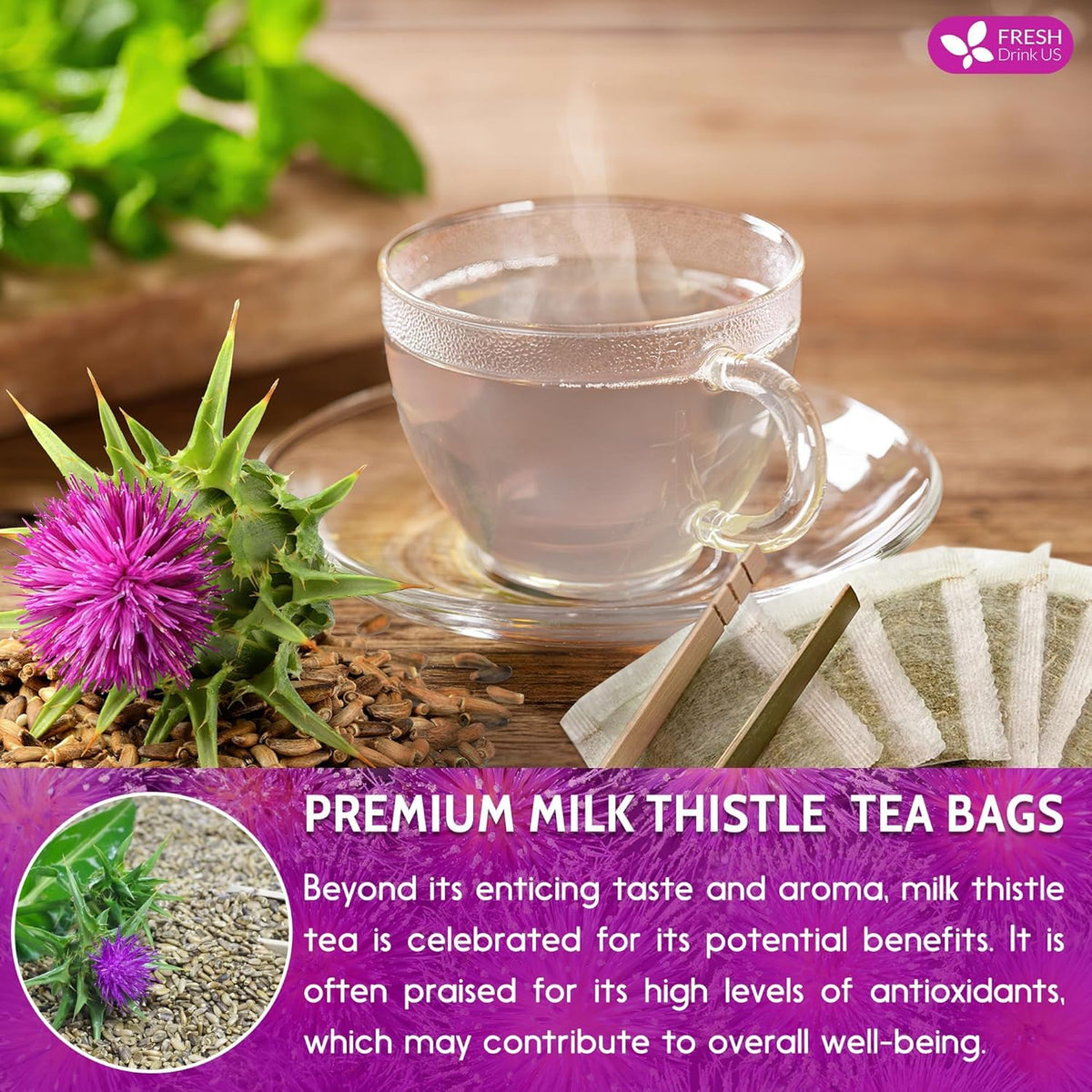 FreshDrinkUS daily-use wellness tea in glass mug for calm moments.