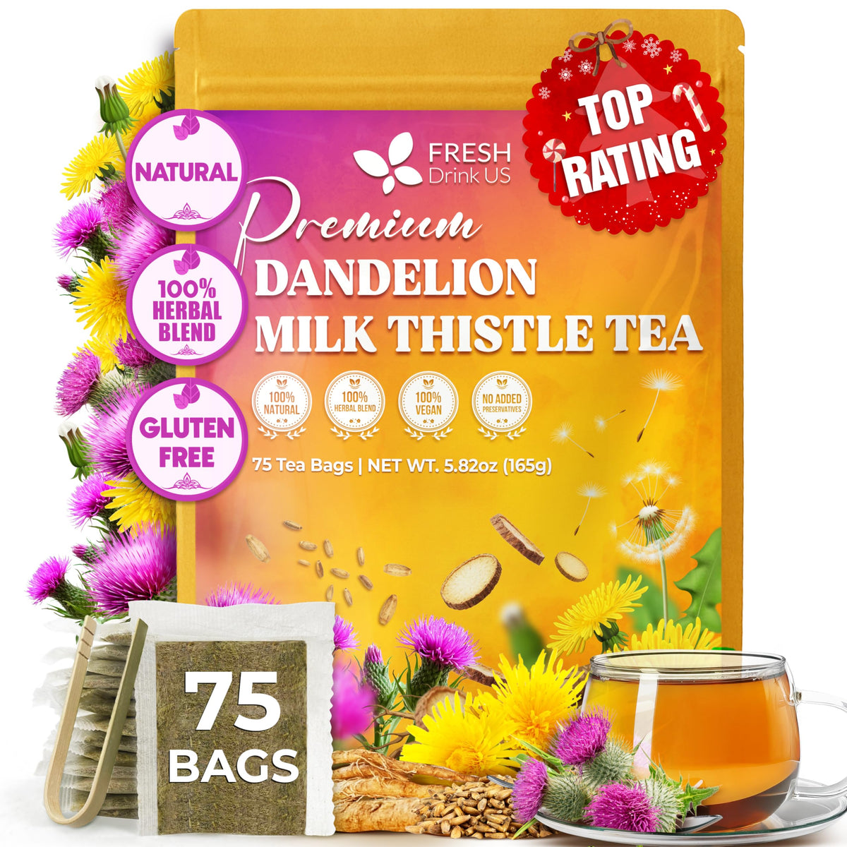 FreshDrinkUS dandelion-milk-thistle-tea-bags ready for daily ritual.