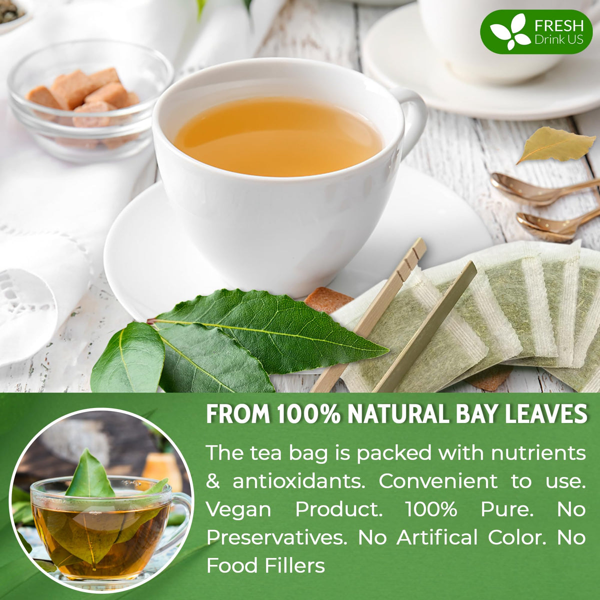 FreshDrinkUS dried bay leaves arranged for authentic herbal tea experience