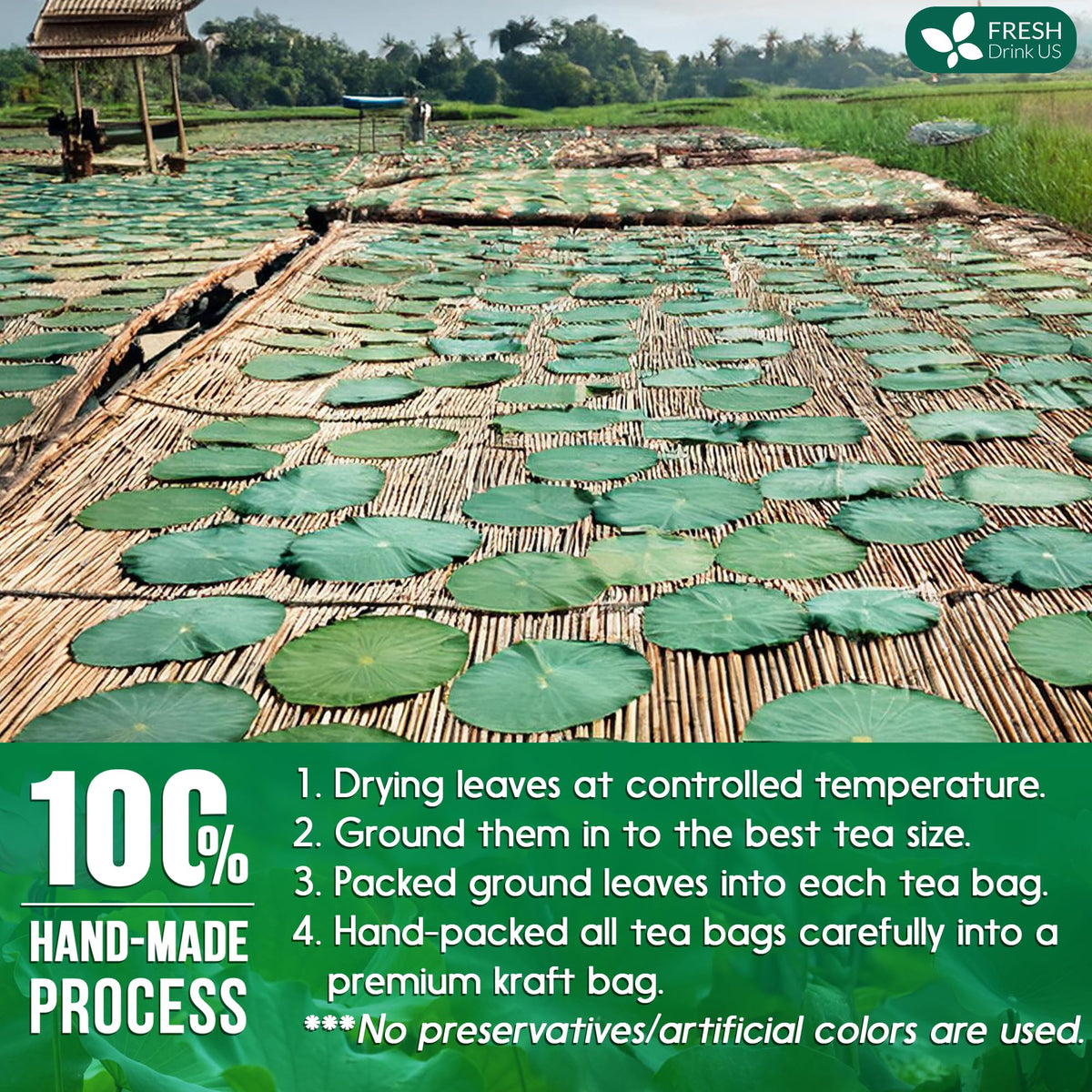 FRESHDRINKUS eco-friendly tea bags packaging emphasizes sustainable freshness.