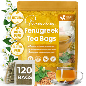 FreshDrinkUS fenugreek tea bags in box, pure herbal infusion for relaxation.
