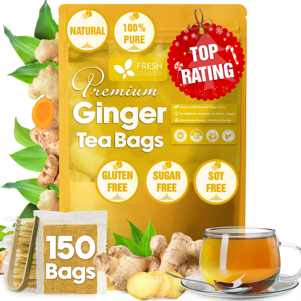 FreshDrinkUS ginger tea bags pack shows natural flavor for comforting tea