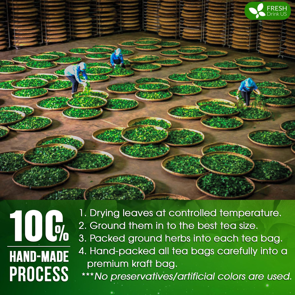 FreshDrinkUS Ginkgo farm image emphasizes sustainable farming and pesticide-free leaves