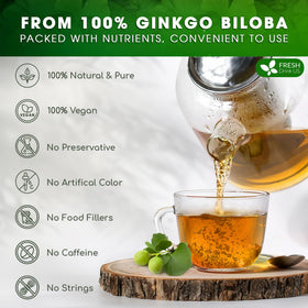 FreshDrinkUS Ginkgo tea bag brew demonstrates easy steeping for a calm moment