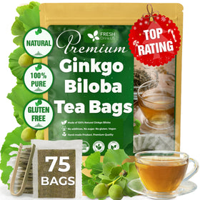 FreshDrinkUS Ginkgo tea bag closeup reveals pure leaves and inviting aroma