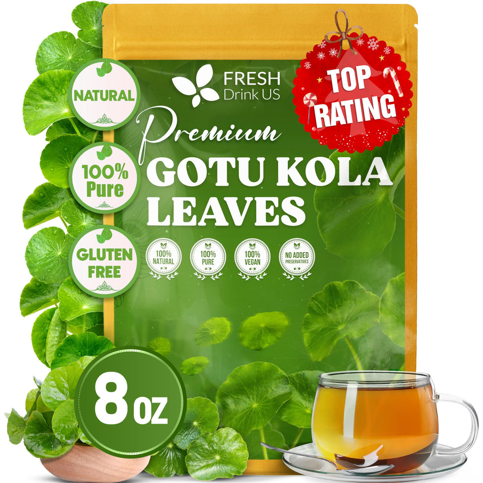 FreshDrinkUS gotu kola leaves loose leaf 8 oz for a mild, caffeine-free herbal tea.