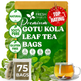 FreshDrinkUS Gotu Kola tea bag close-up showcasing a smooth, calming herbal infusion.