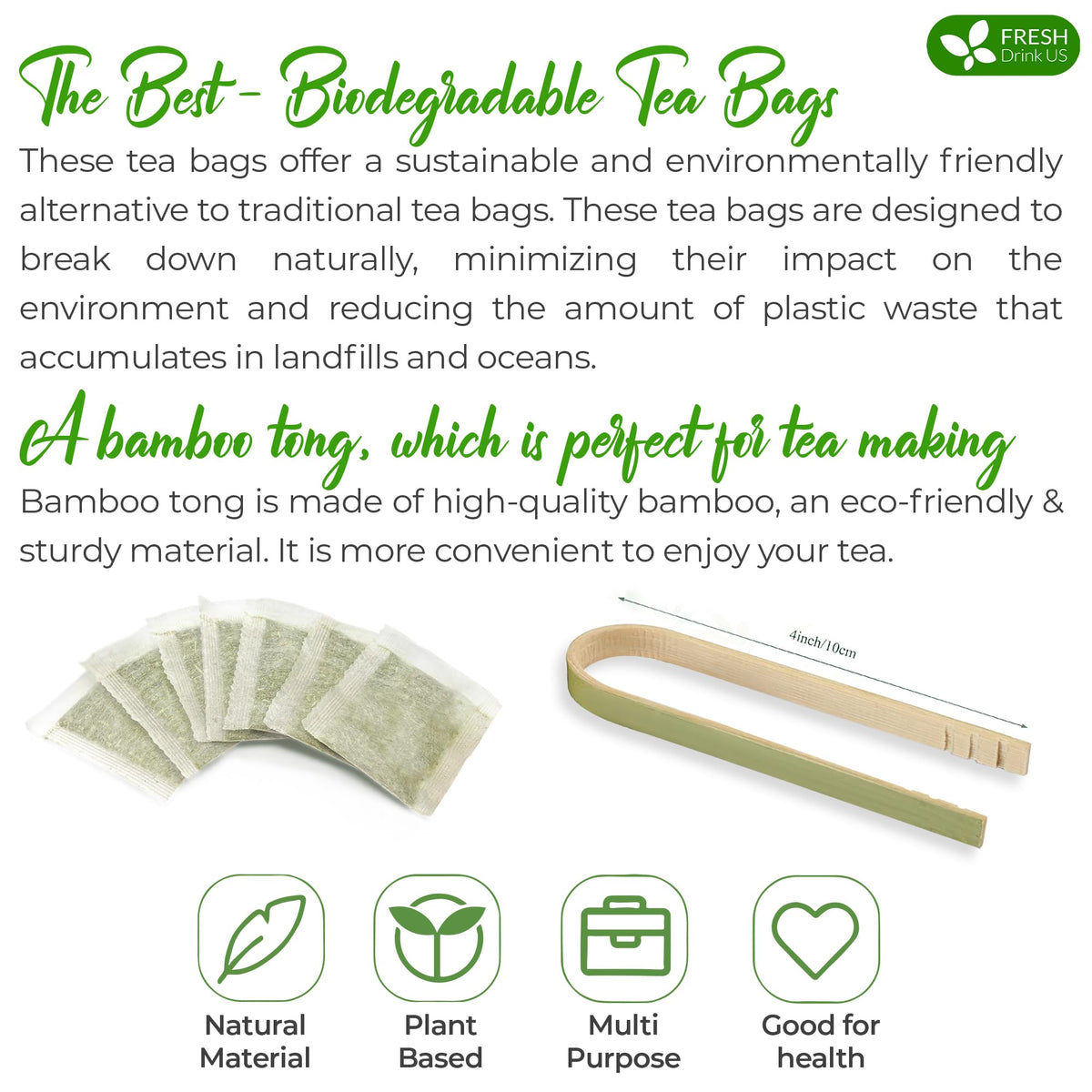 FreshDrinkUS Eco-friendly tea bags made from corn fiber.