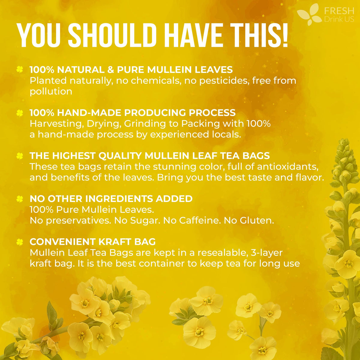 FreshDrinkUS hand-picked mullein leaves ready for a flavorful cup