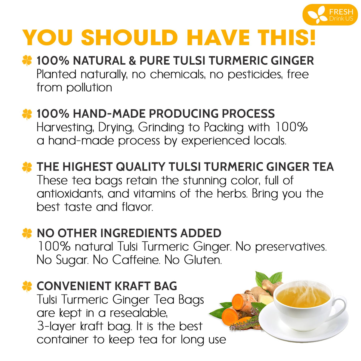 FreshDrinkUS handmade tea bags process shows careful harvest and quality.