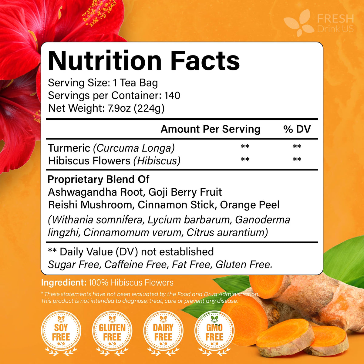 FreshDrinkUS Harmony Tea closeup herbs highlights herbal wellness-inspired, caffeine-free enjoyment