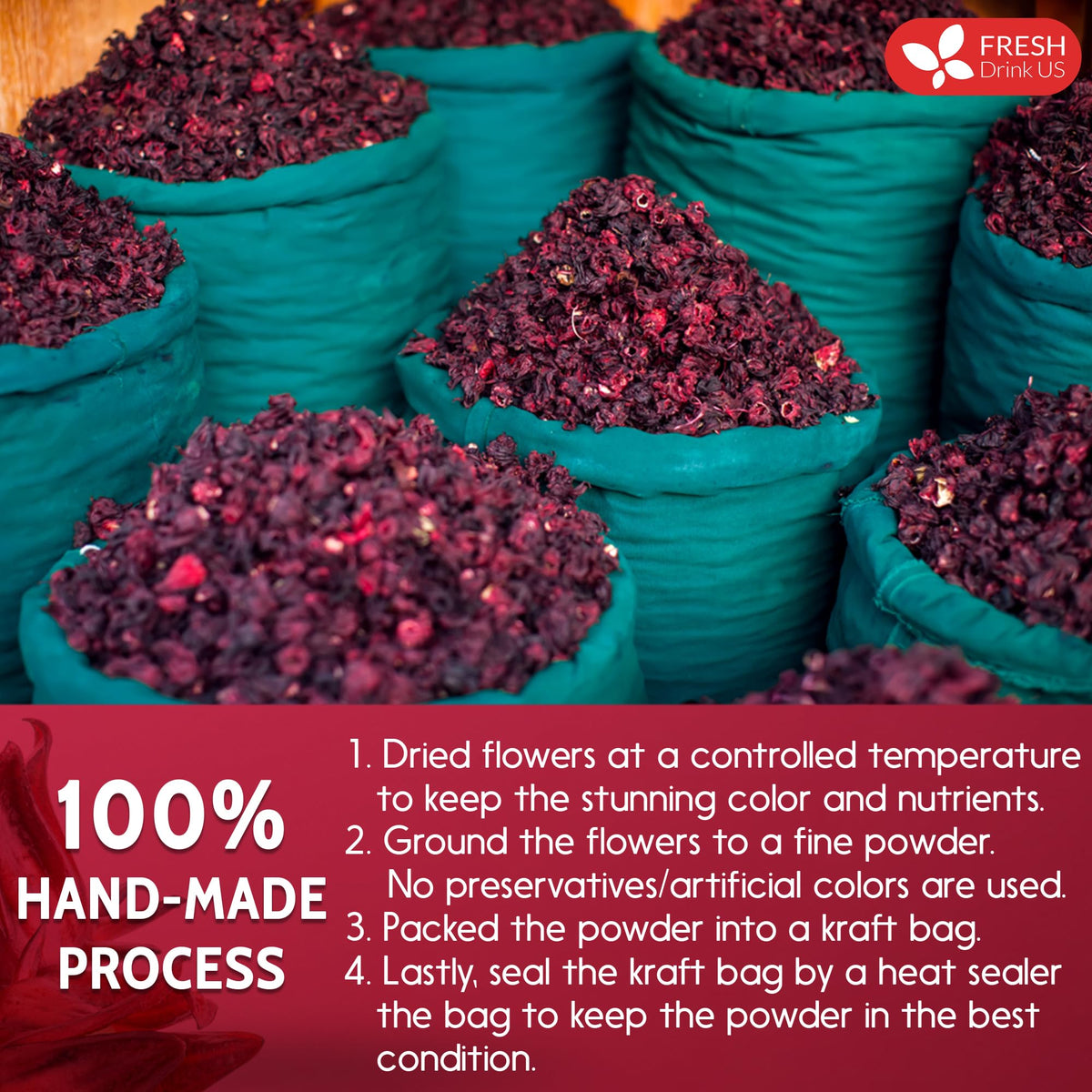 FreshDrinkUS hibiscus packaging protects freshness and quality.