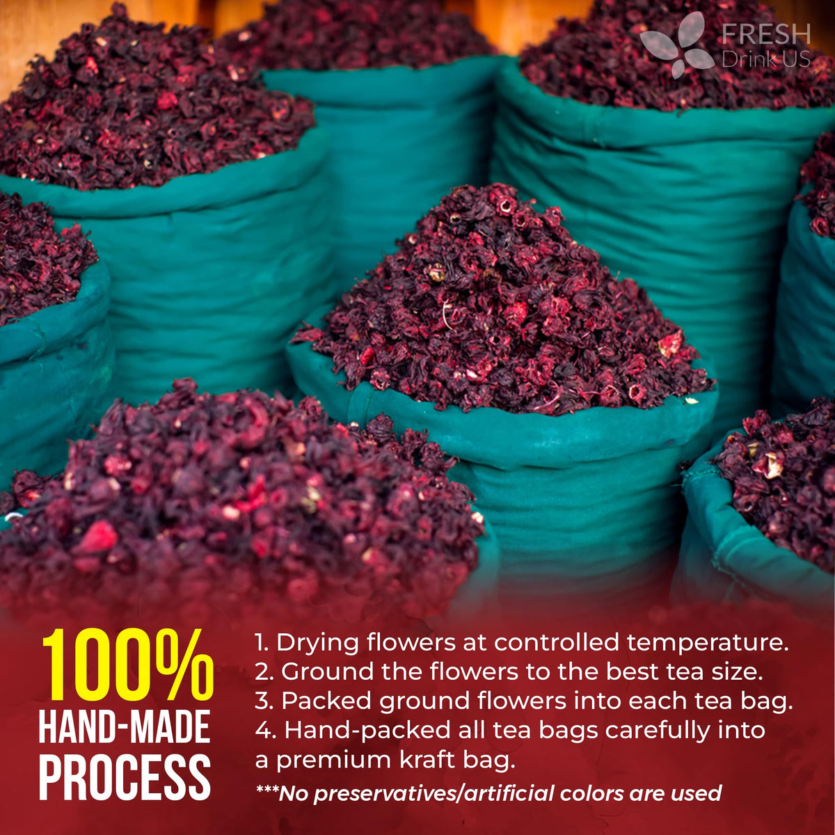 FreshDrinkUS steeped hibiscus tea in a bright cup