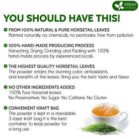 FreshDrinkUS horsetail powder with scoop enables easy, measured use.