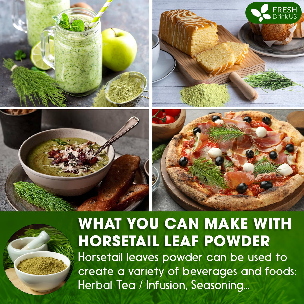 Sustainably sourced FreshDrinkUS horsetail powder supports responsible production.