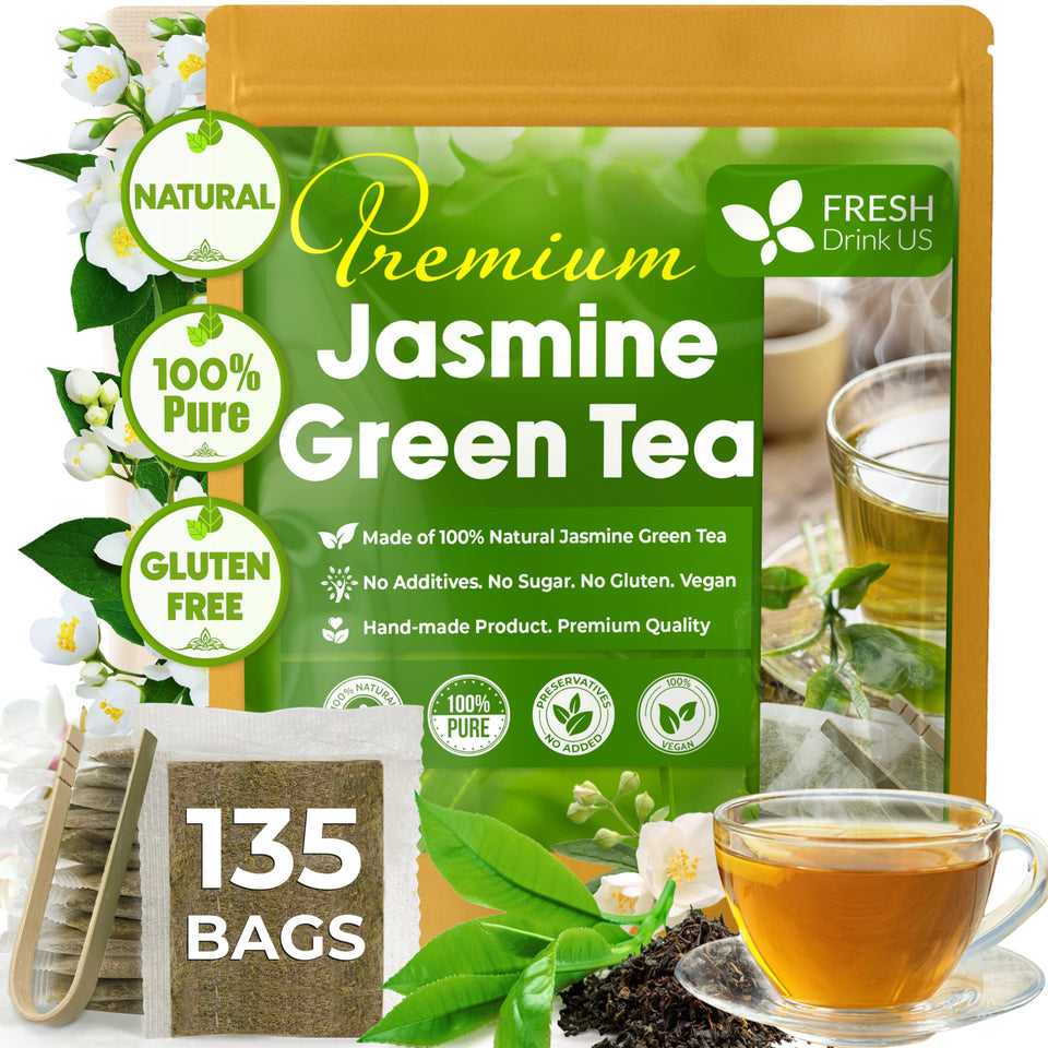 FreshDrinkUS Jasmine Green Tea bags pack enables quick, aromatic morning brews.