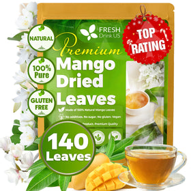 FreshDrinkUS mango leaves tea packaging on display shows a natural, pesticide-free herbal option.