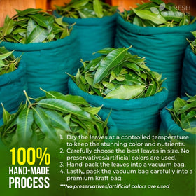 FreshDrinkUS mango leaves tea being poured into cup signals caffeine-free serving moment.