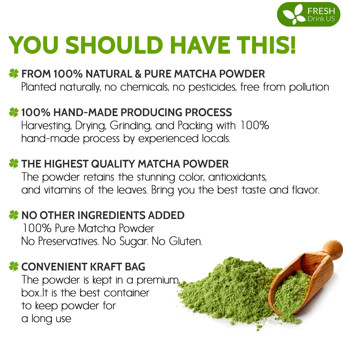 FreshDrinkUS Matcha Latte Powder being poured into a glass for a smooth latte.
