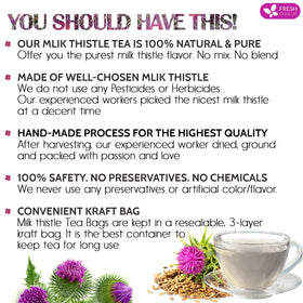 Fresh Drink US Milk Thistle Tea Bags closeup with leaves highlighting natural flavor.