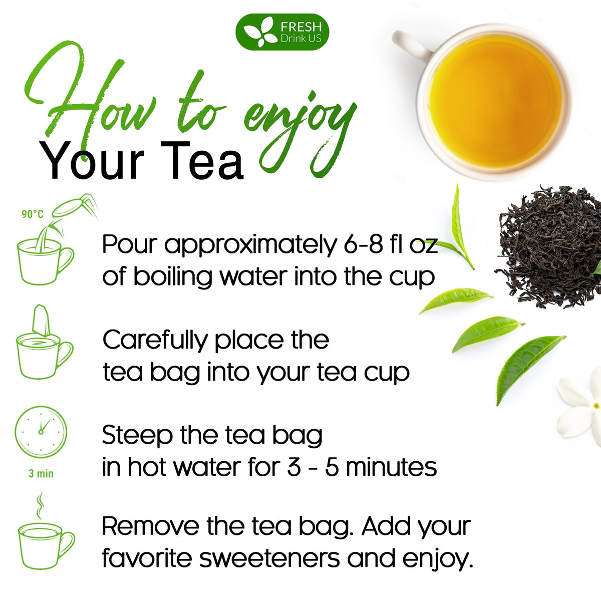 FreshDrinkUS natural tea bag label on packaging.