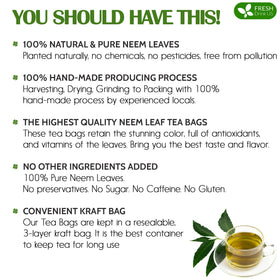 FreshDrinkUS neem tea bag in cup demonstrates quick brewing and soothing aroma