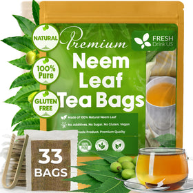 FreshDrinkUS neem tea bags packaging highlighting natural, caffeine-free wellness.