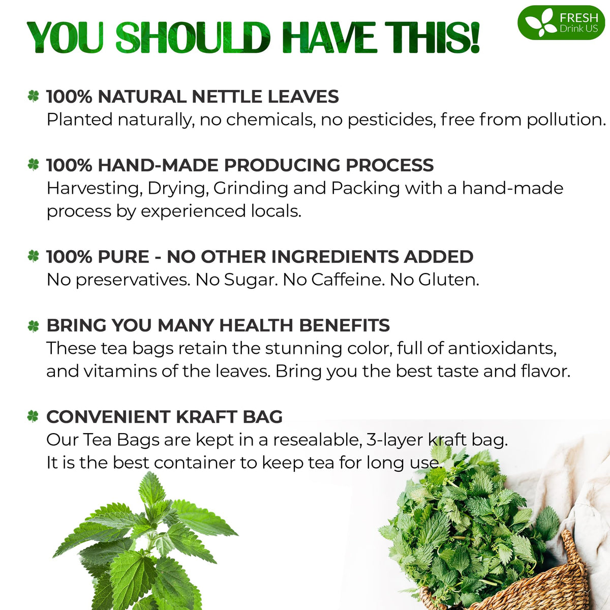 FreshDrinkUS nettle leaves closeup reveals natural aroma and drying process.