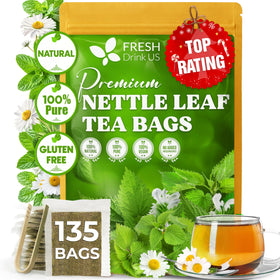 FreshDrinkUS nettle tea bags packaging shows eco-friendly, pesticide-free tea.