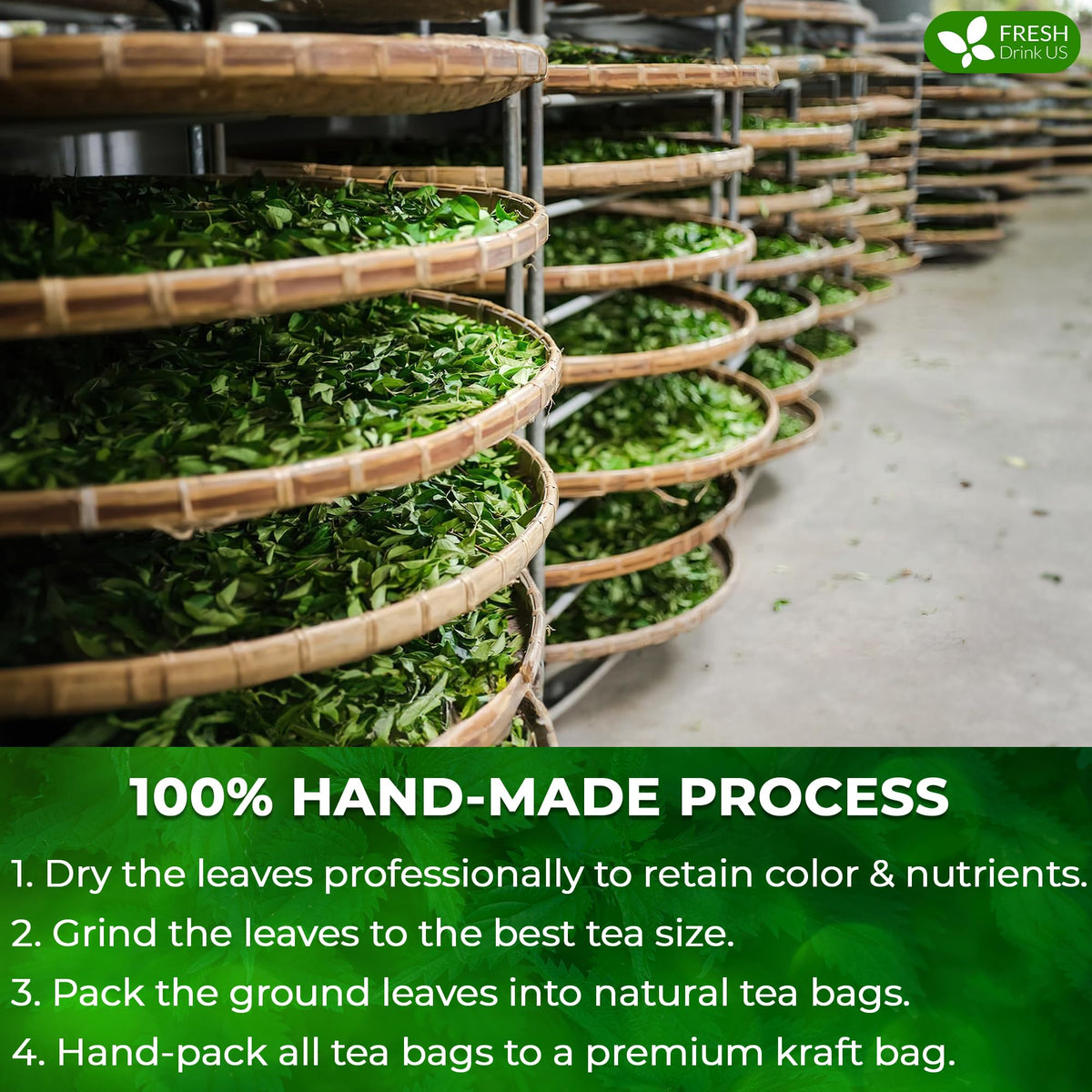 FreshDrinkUS nettle tea collection arranged for premium tea experience.