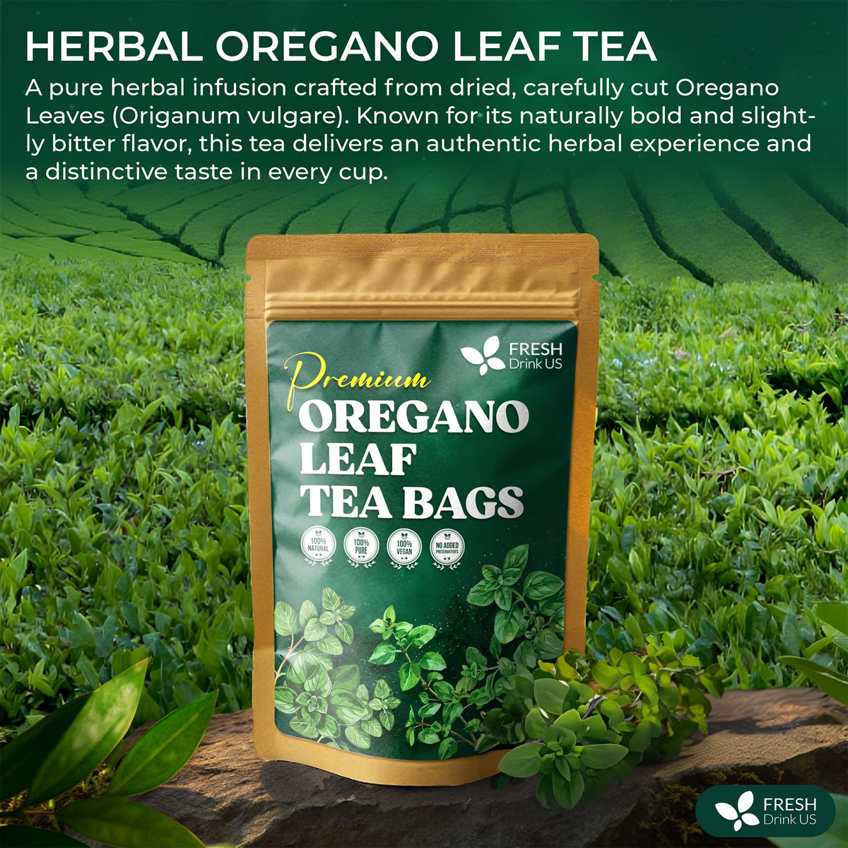 FreshDrinkUS oregano leaf close-up shows natural texture and essential oils.
