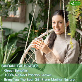Farm-to-cup concept with FRESHDRINKUS Pandan Leaf Powder shown