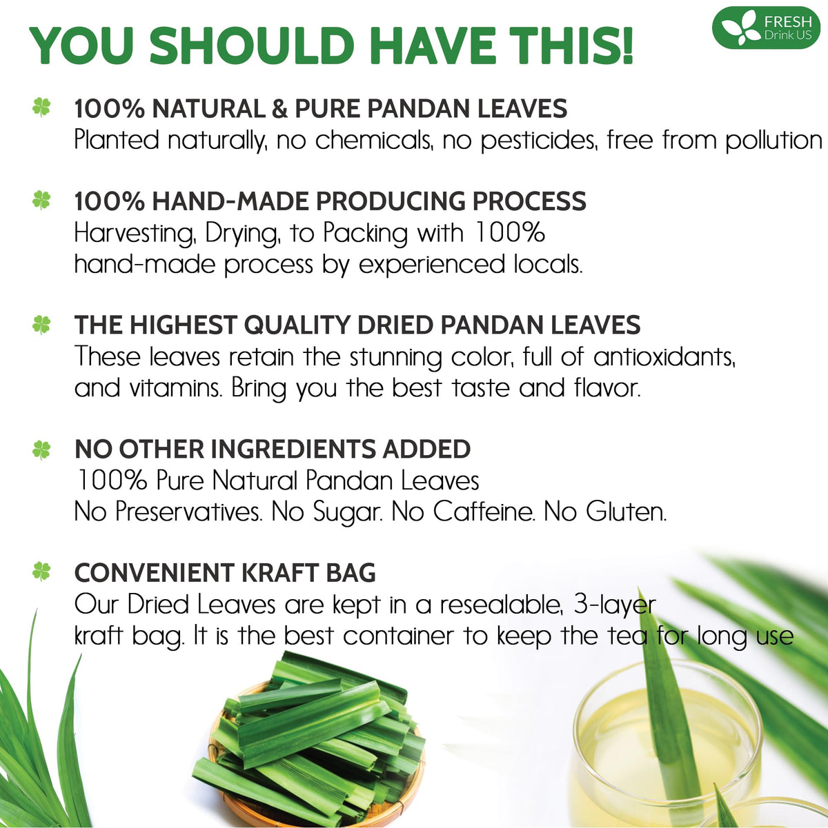 FreshDrinkUS pandan leaves closeup highlighting fresh fragrance