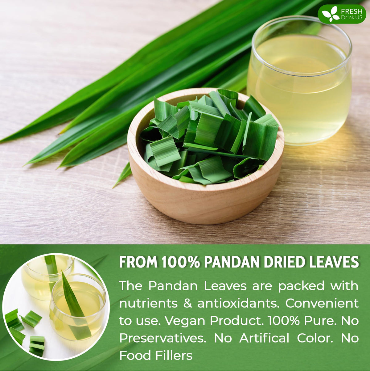 FreshDrinkUS pandan leaves sun-dried process with bright color