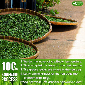 FreshDrinkUS pandan tea bags mid-processor shot emphasize handmade selection.