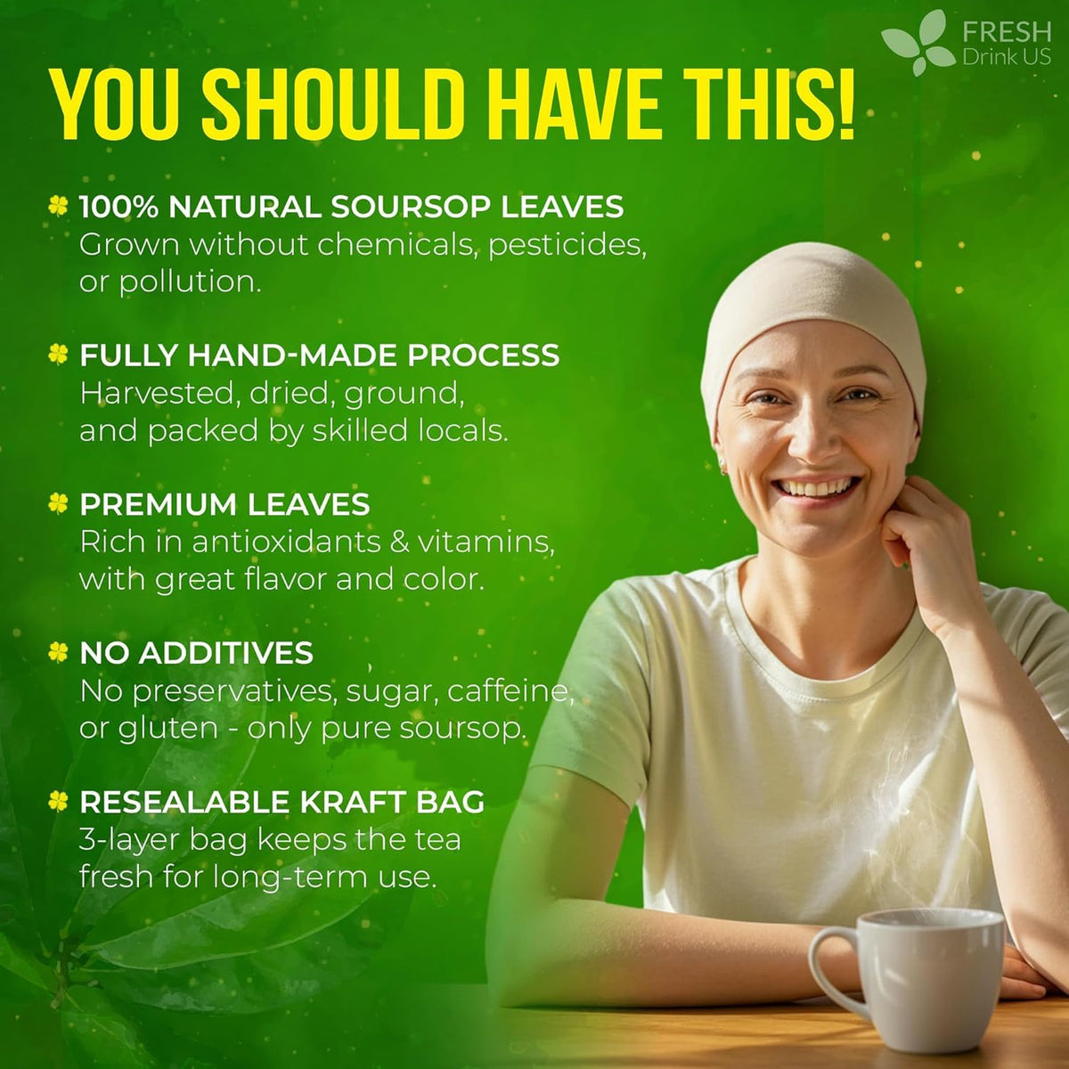 FreshDrinkUS precision-dried leaves preserve aroma and color for consistent tea.