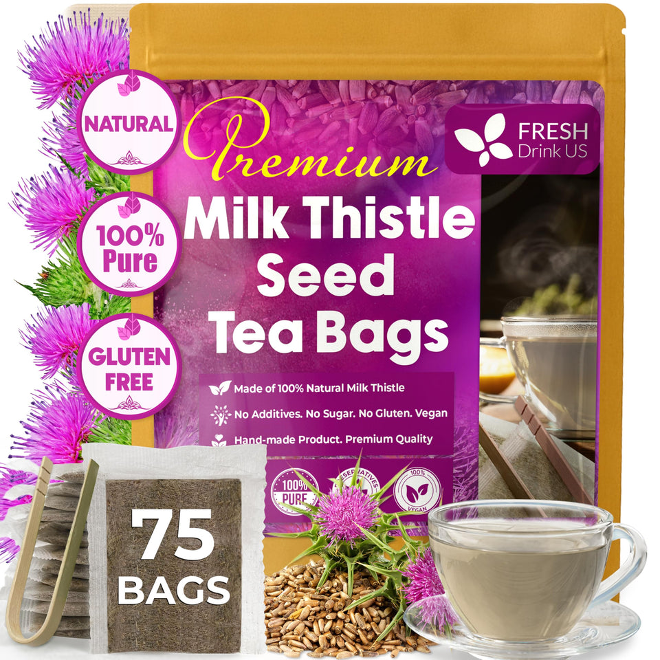 FreshDrinkUS Milk Thistle Tea Bags pack shows pure, authentic tea.