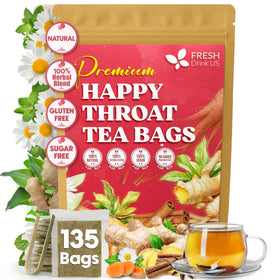 FreshDrinkUS Premium Happy Throat Tea bags in a calming evening ritual setup