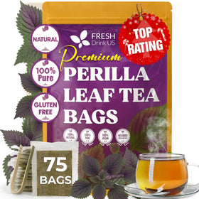 FreshDrinkUS premium perilla tea bags on a wooden table for daily calm