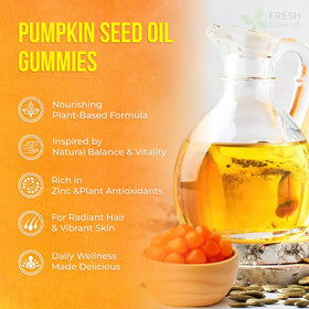 FreshDrinkUS pumpkin seed gummies label shows zinc and vitamin C.
